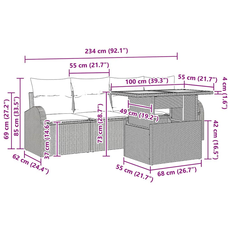 vidaXL Garden Sofa Set with Storage 5 pcs Grey Poly rattan