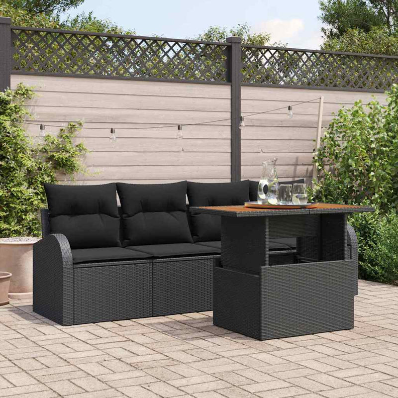 vidaXL Garden Sofa Set with Storage 5 pcs Black Poly rattan