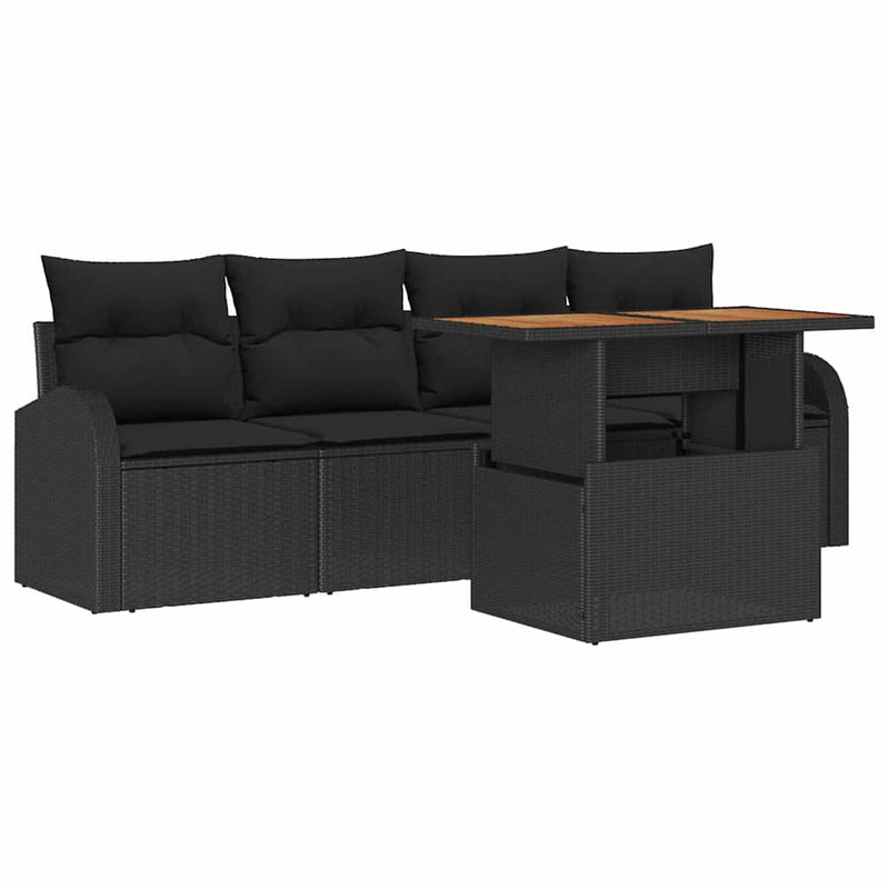 vidaXL Garden Sofa Set with Storage 5 pcs Black Poly rattan