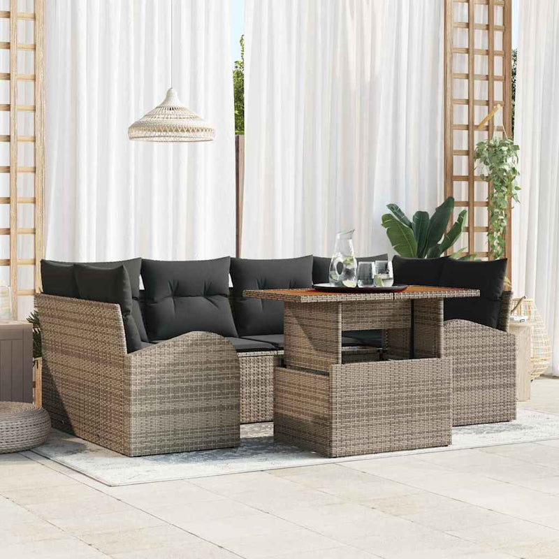 vidaXL Garden Sofa Set with Storage 7 pcs Grey Poly rattan