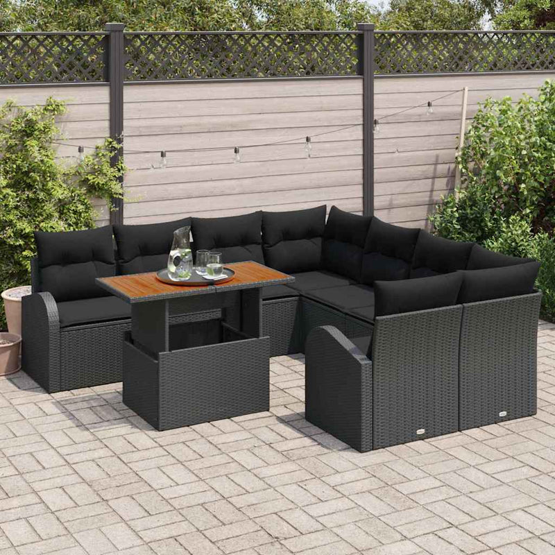 vidaXL Garden Sofa Set with Storage 9 pcs Black Poly rattan