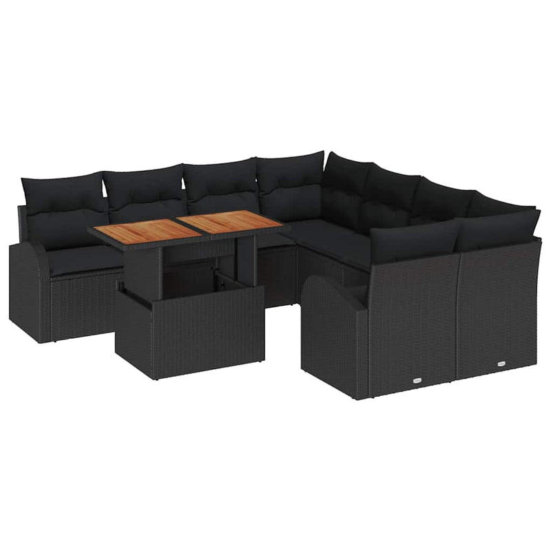 vidaXL Garden Sofa Set with Storage 9 pcs Black Poly rattan
