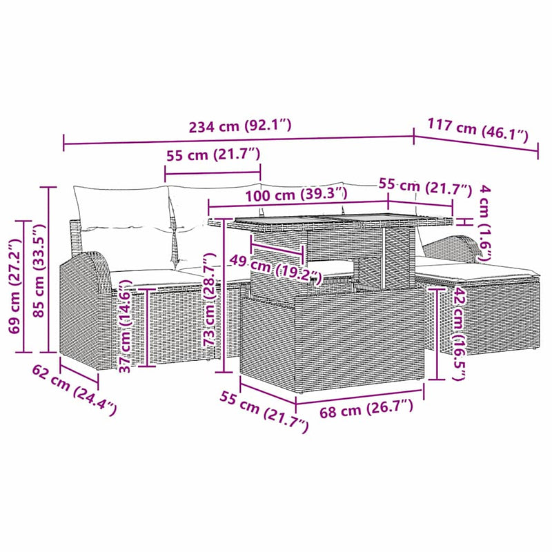 vidaXL Garden Sofa Set with Storage 6 pcs Grey Poly rattan