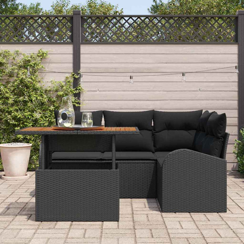 vidaXL Garden Sofa Set with Storage 5 pcs Black Poly rattan