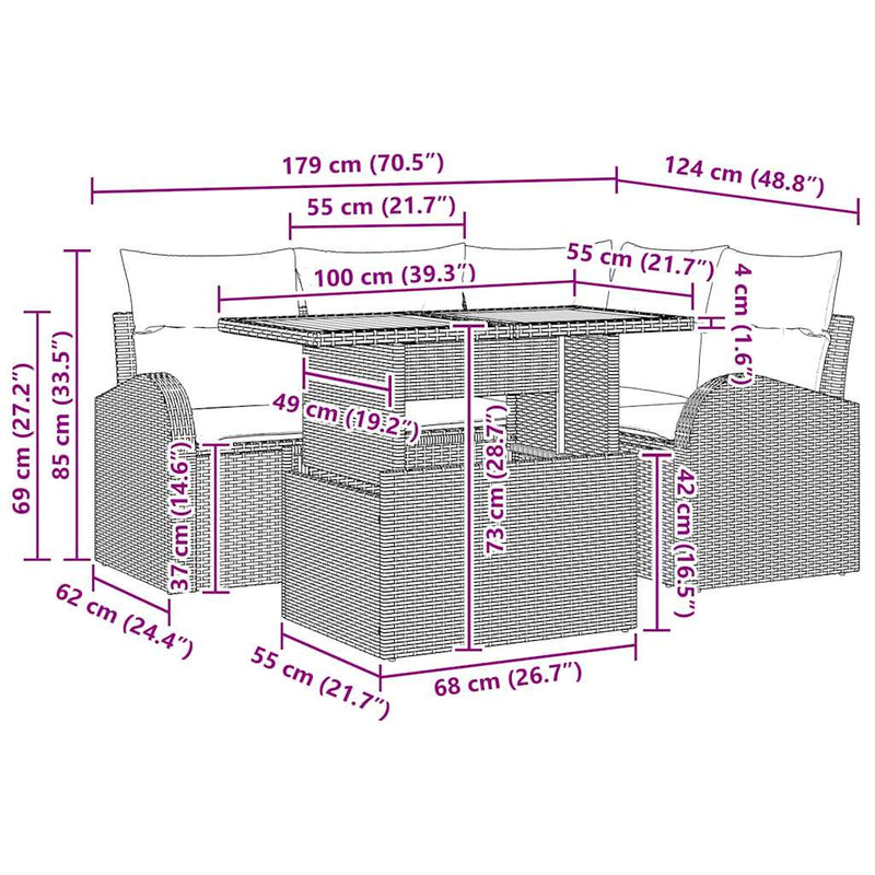 vidaXL Garden Sofa Set with Storage 5 pcs Black Poly rattan