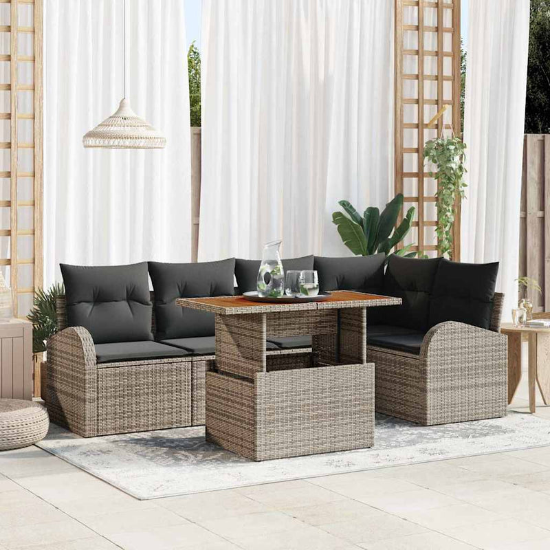vidaXL Garden Sofa Set with Storage 6 pcs Grey Poly rattan