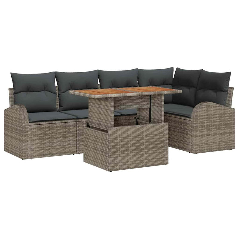 vidaXL Garden Sofa Set with Storage 6 pcs Grey Poly rattan