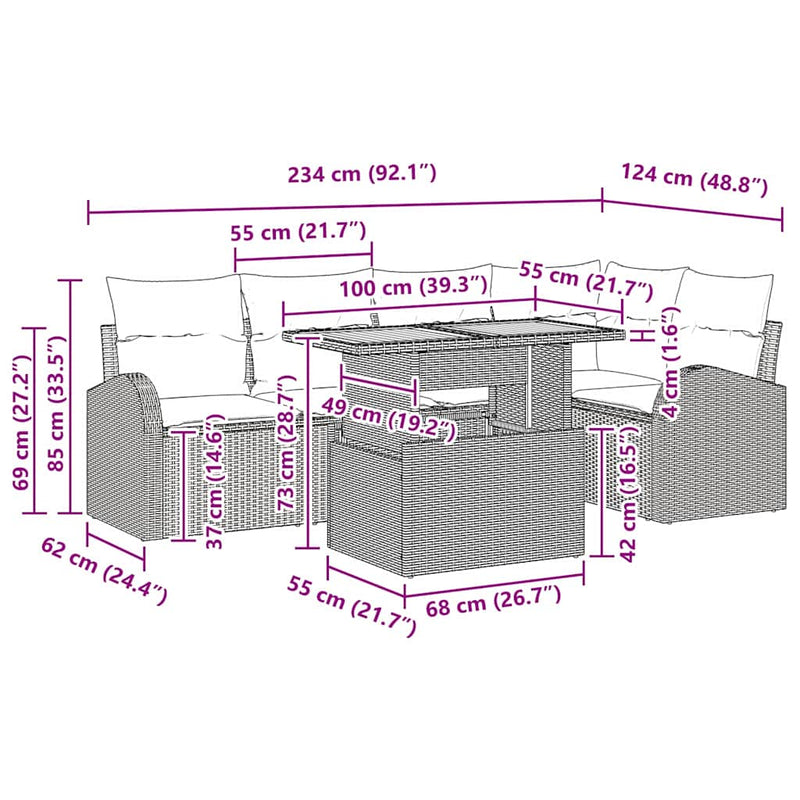 vidaXL Garden Sofa Set with Storage 6 pcs Grey Poly rattan