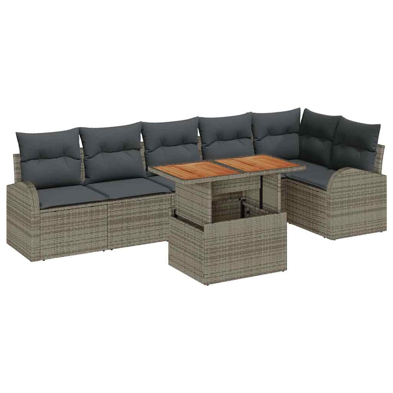 vidaXL Garden Sofa Set with Storage 7 pcs Grey Poly rattan