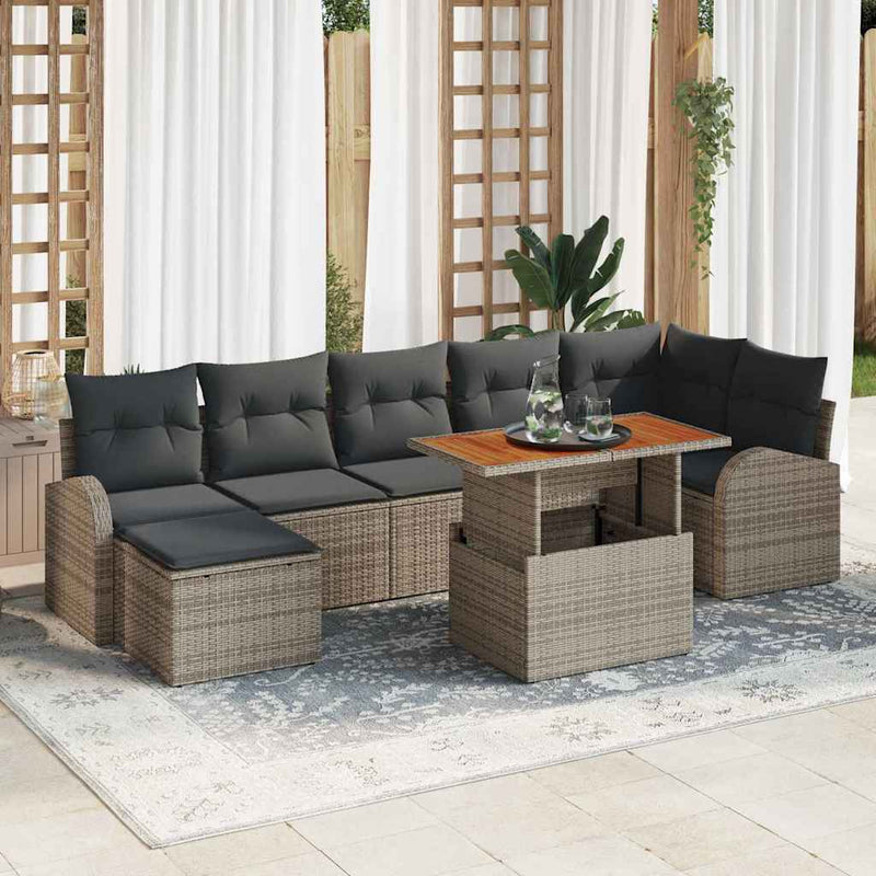vidaXL Garden Sofa Set with Storage 8 pcs Grey Poly rattan