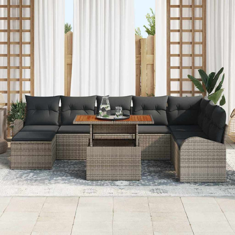 vidaXL Garden Sofa Set with Storage 9 pcs Grey Poly rattan