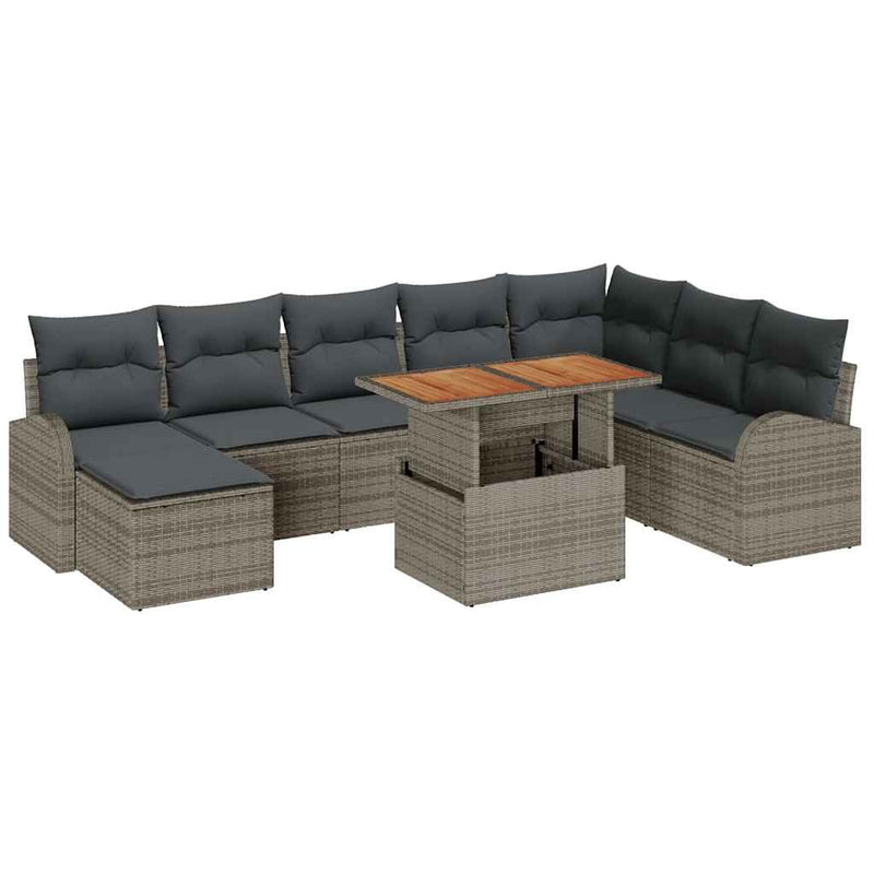 vidaXL Garden Sofa Set with Storage 9 pcs Grey Poly rattan