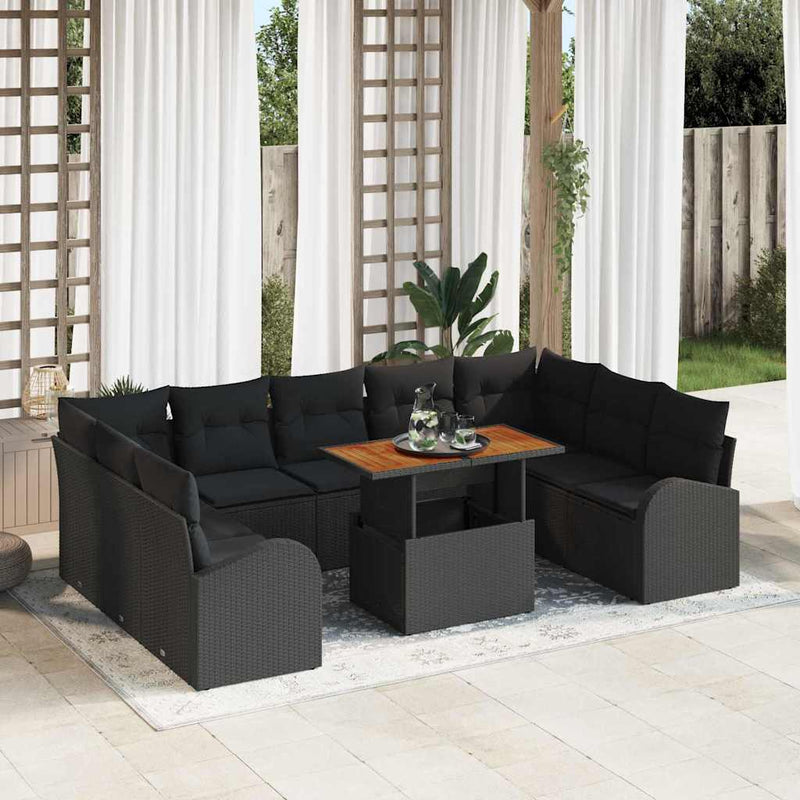 vidaXL Garden Sofa Set with Storage 10 pcs Black Poly rattan