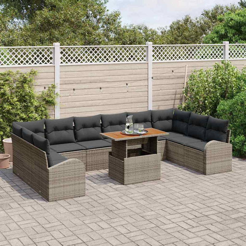 vidaXL Garden Sofa Set with Storage 11 pcs Grey Poly rattan
