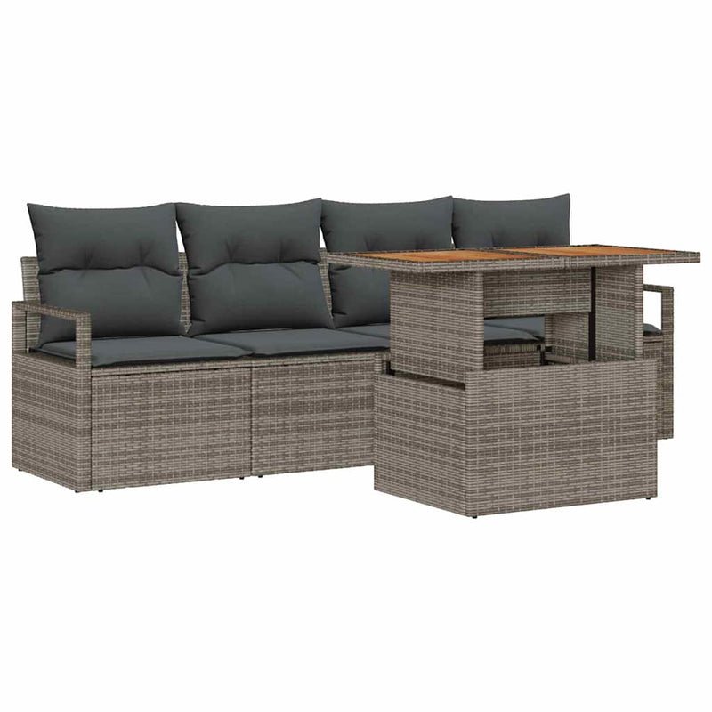 vidaXL Garden Sofa Set with Storage 5 pcs Grey Poly rattan