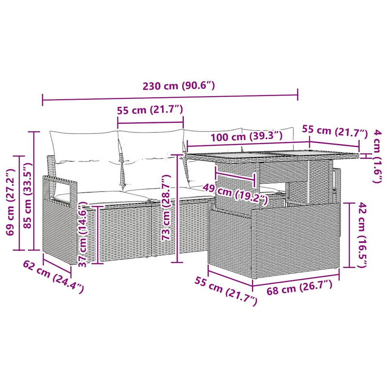 vidaXL Garden Sofa Set with Storage 5 pcs Grey Poly rattan