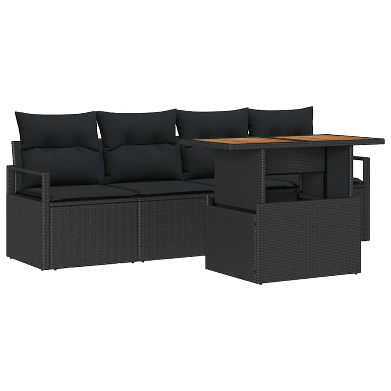 vidaXL Garden Sofa Set with Storage 5 pcs Black Poly rattan