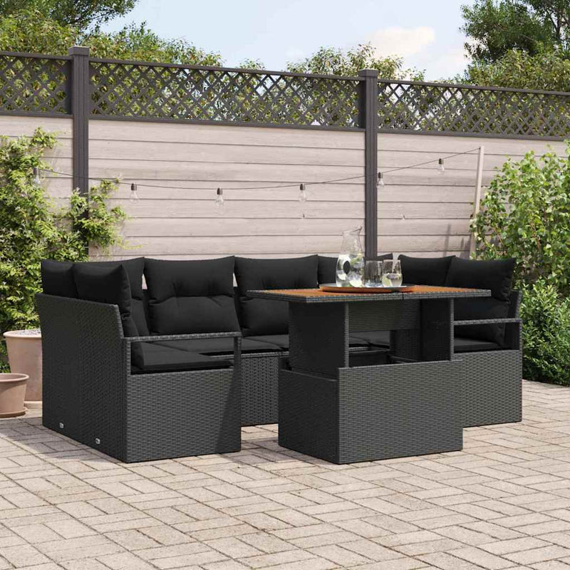 vidaXL Garden Sofa Set with Storage 7 pcs Black Poly rattan