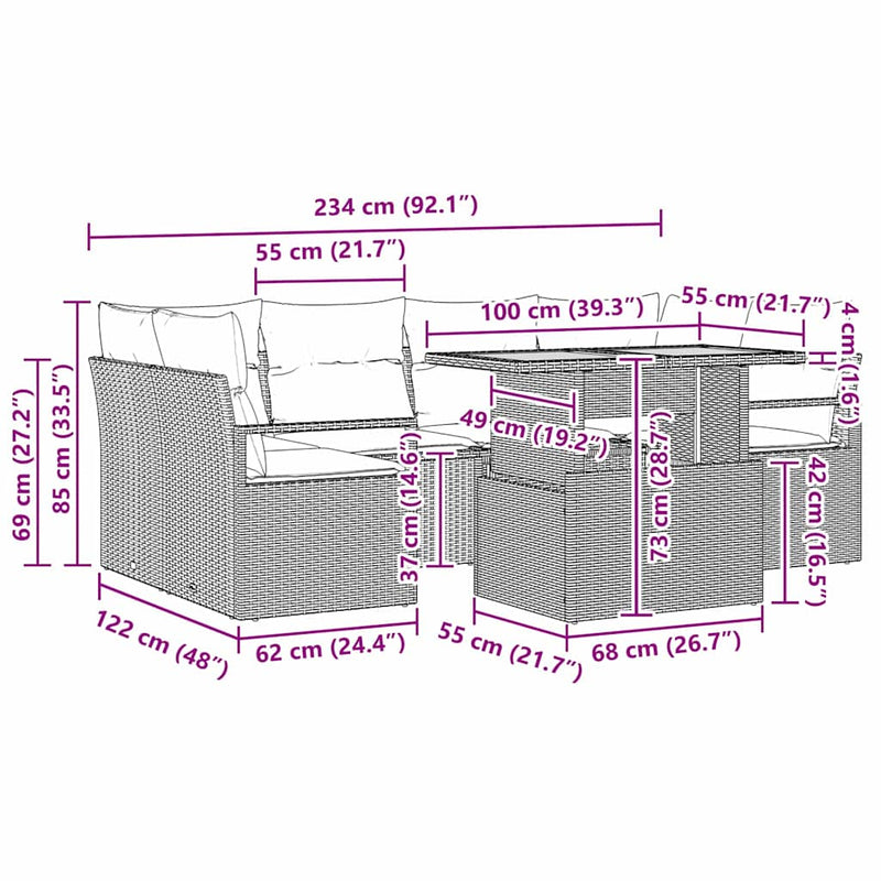 vidaXL Garden Sofa Set with Storage 7 pcs Black Poly rattan