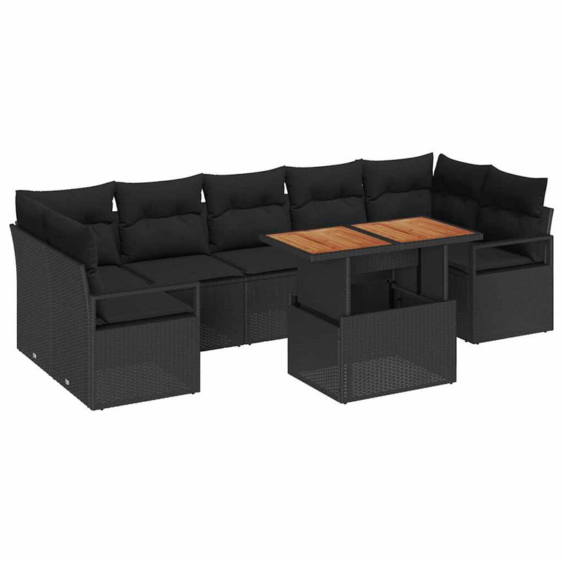 vidaXL Garden Sofa Set with Storage 8 pcs Black Poly rattan