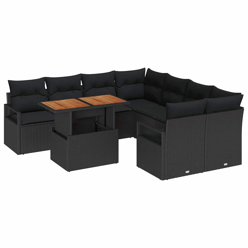 vidaXL Garden Sofa Set with Storage 9 pcs Black Poly rattan