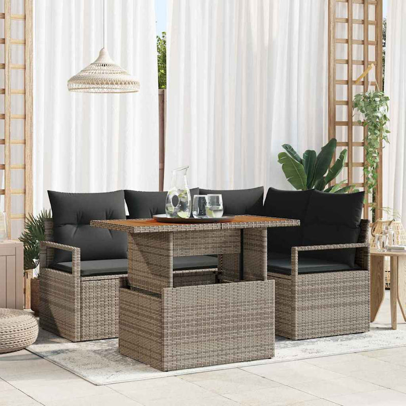 vidaXL Garden Sofa Set with Storage 5 pcs Grey Poly rattan