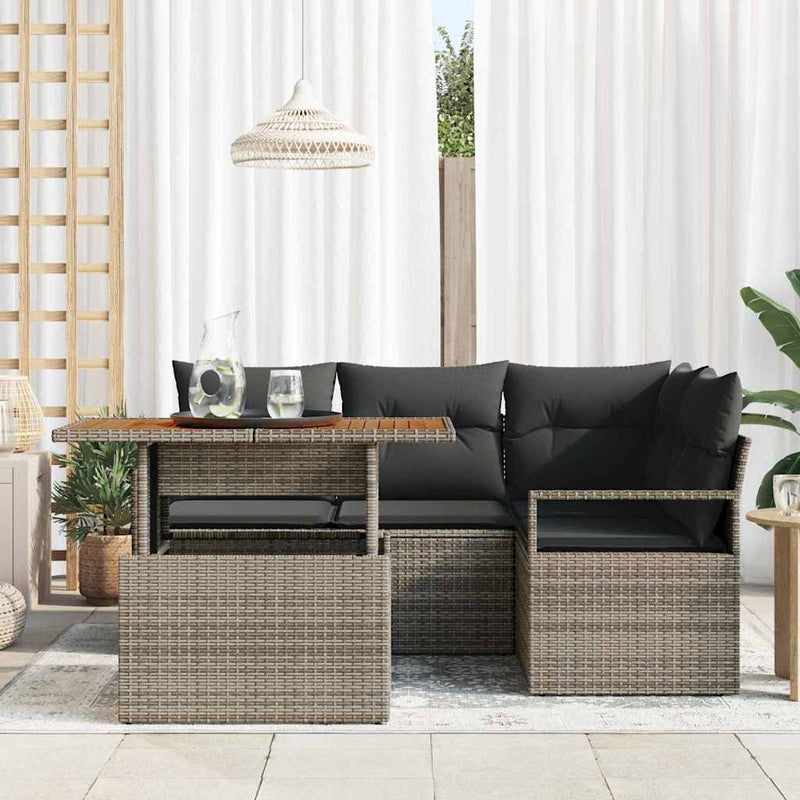 vidaXL Garden Sofa Set with Storage 5 pcs Grey Poly rattan