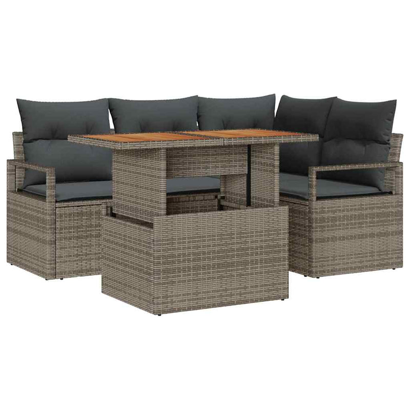 vidaXL Garden Sofa Set with Storage 5 pcs Grey Poly rattan