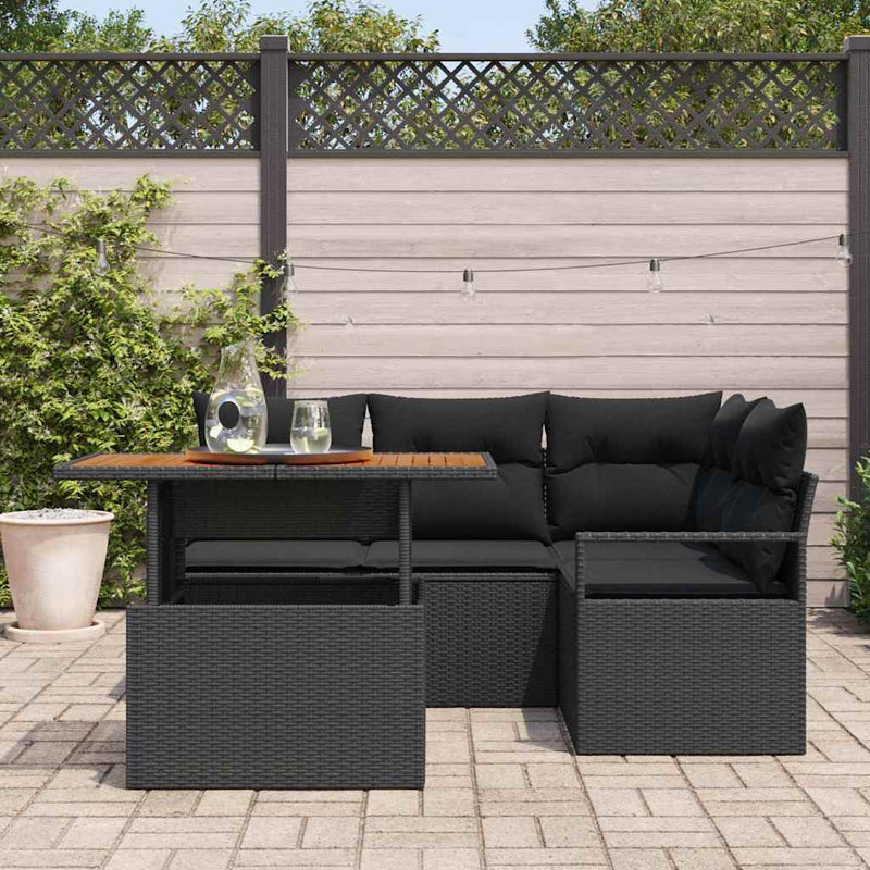 vidaXL Garden Sofa Set with Storage 5 pcs Black Poly rattan