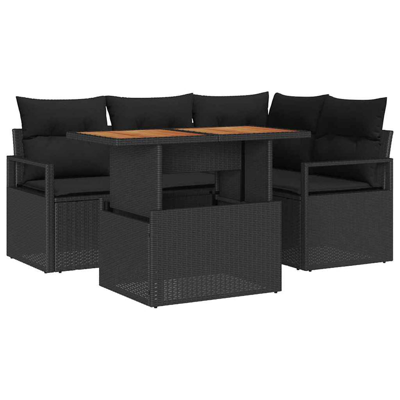 vidaXL Garden Sofa Set with Storage 5 pcs Black Poly rattan