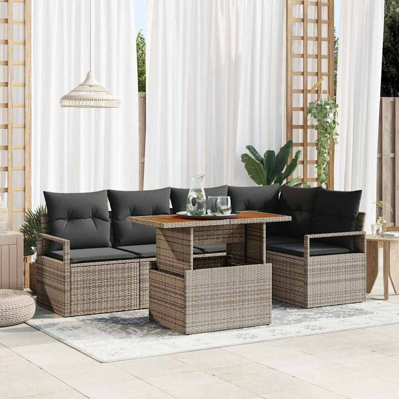 vidaXL Garden Sofa Set with Storage 6 pcs Grey Poly rattan