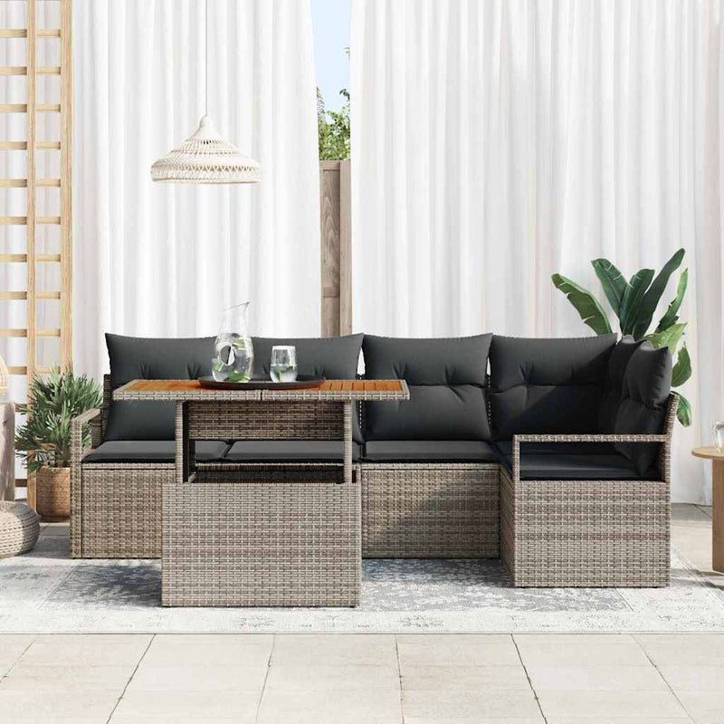 vidaXL Garden Sofa Set with Storage 6 pcs Grey Poly rattan