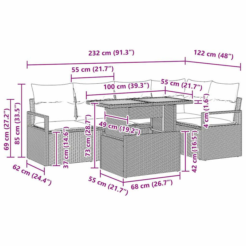 vidaXL Garden Sofa Set with Storage 6 pcs Black Poly rattan