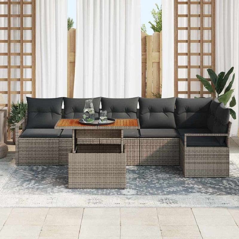 vidaXL Garden Sofa Set with Storage 7 pcs Grey Poly rattan