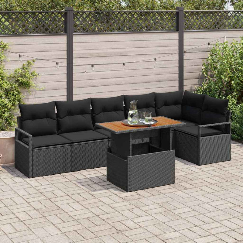 vidaXL Garden Sofa Set with Storage 7 pcs Black Poly rattan
