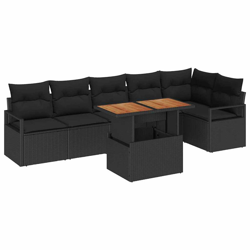 vidaXL Garden Sofa Set with Storage 7 pcs Black Poly rattan