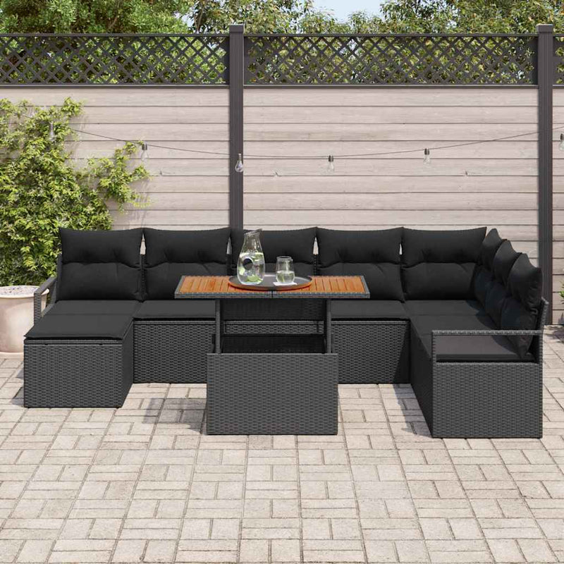vidaXL Garden Sofa Set with Storage 9 pcs Black Poly rattan
