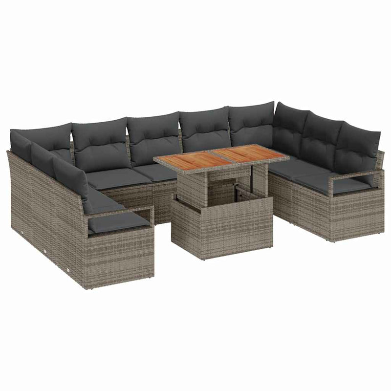 vidaXL Garden Sofa Set with Storage 10 pcs Grey Poly rattan
