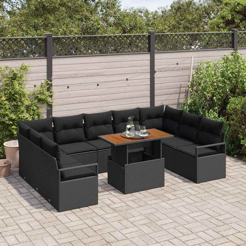 vidaXL Garden Sofa Set with Storage 10 pcs Black Poly rattan