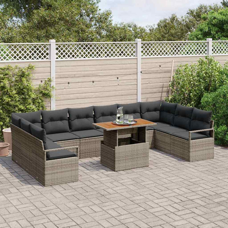 vidaXL Garden Sofa Set with Storage 11 pcs Grey Poly rattan