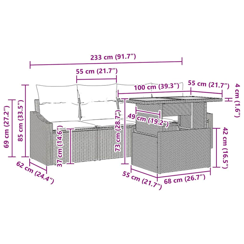 vidaXL Garden Sofa Set with Storage 5 pcs Grey Poly rattan
