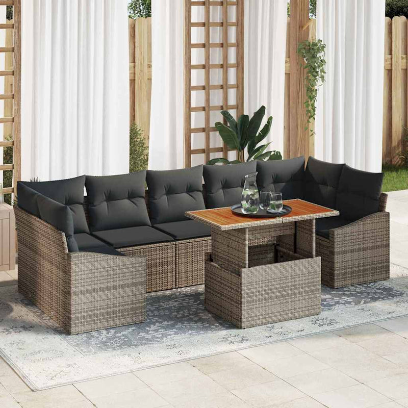 vidaXL Garden Sofa Set 8 pcs Grey Poly Rattan and Powder-Coated Steel