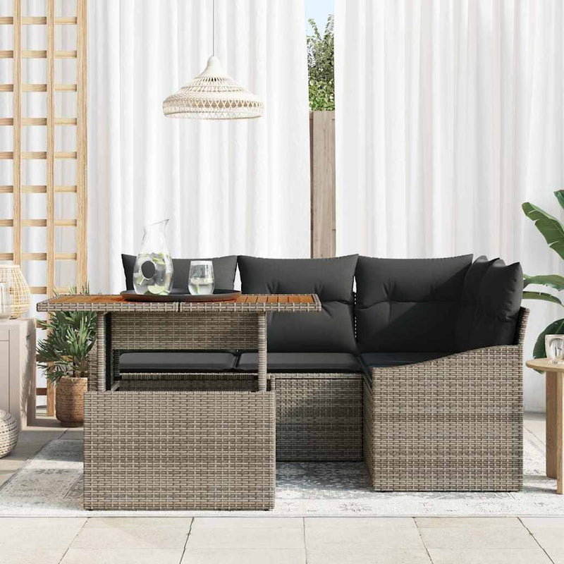 vidaXL Garden Sofa Set with Storage 5 pcs Grey Poly rattan