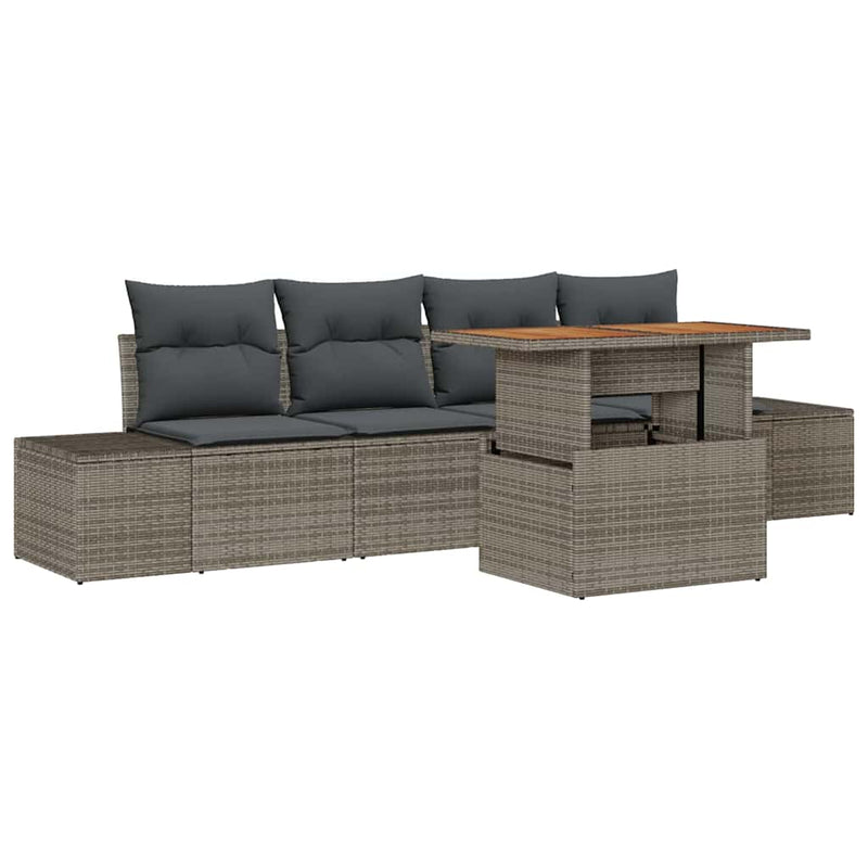vidaXL Garden Sofa Set with Storage 5 pcs Grey Poly rattan