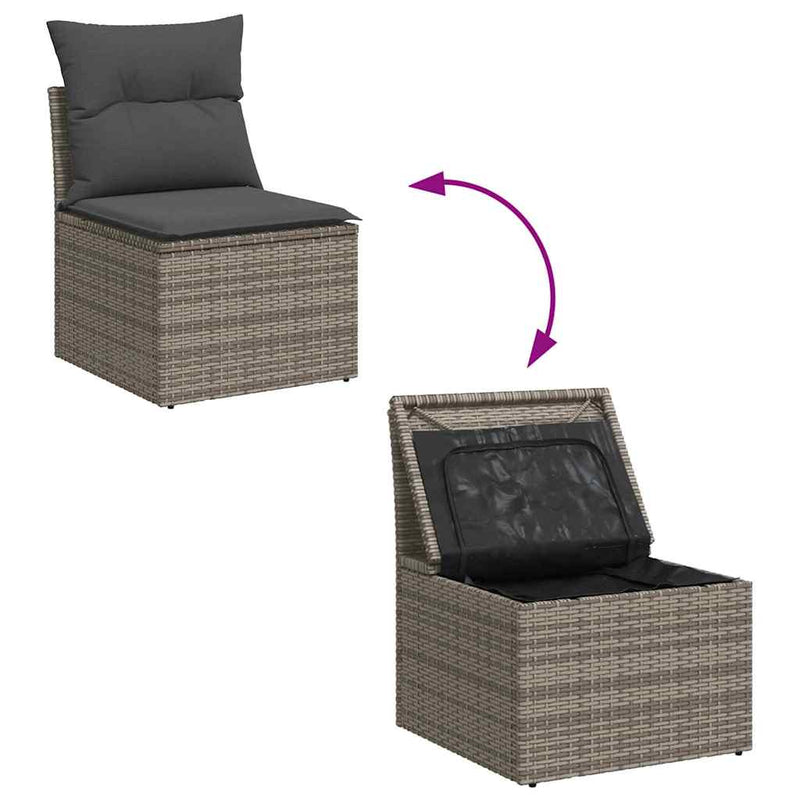 vidaXL Garden Sofa Set with Storage 5 pcs Grey Poly rattan