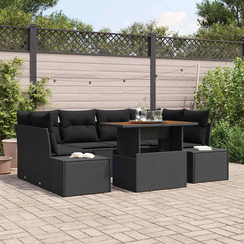 vidaXL Garden Sofa Set with Storage 7 pcs Black Poly rattan