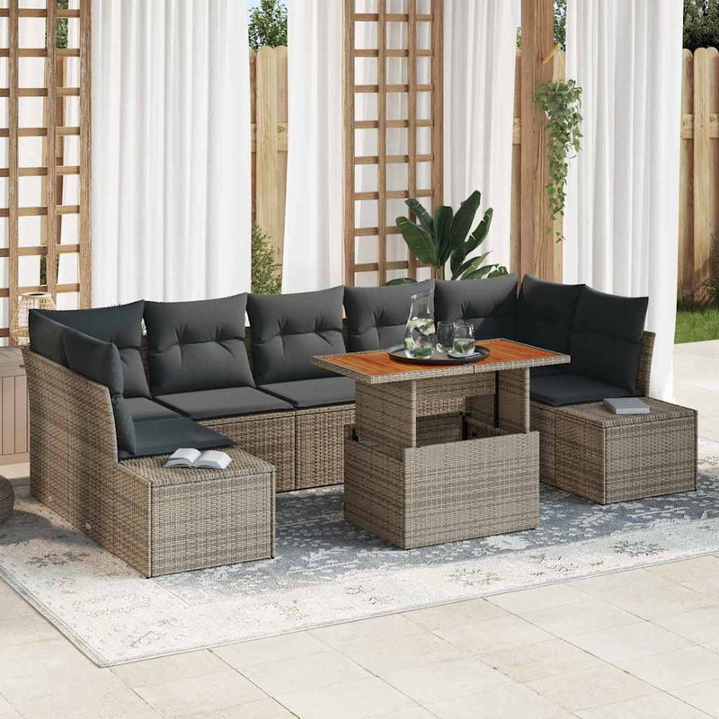 vidaXL Garden Sofa Set with Storage 8 pcs Grey Poly rattan