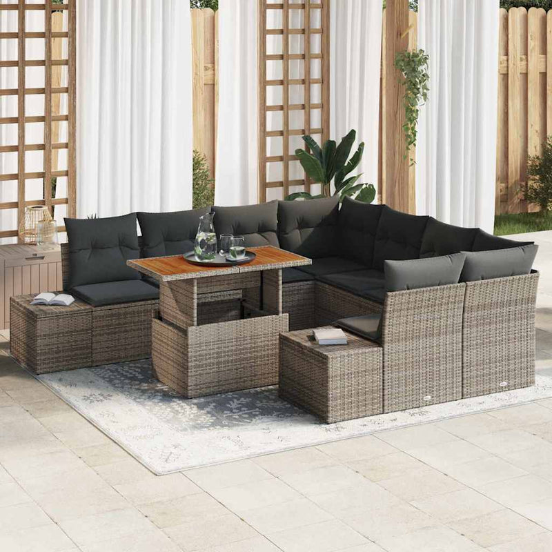 vidaXL Garden Sofa Set with Storage 9 pcs Grey Poly rattan