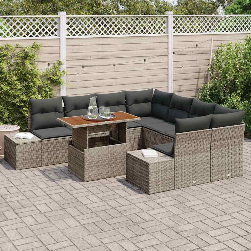 vidaXL Garden Sofa Set with Storage 9 pcs Grey Poly rattan