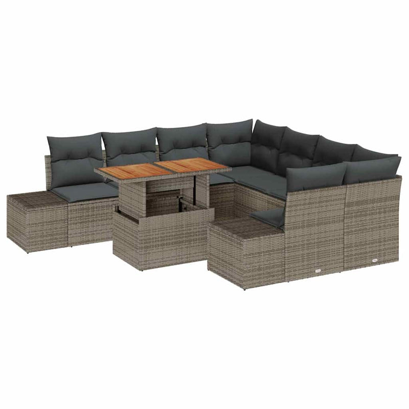 vidaXL Garden Sofa Set with Storage 9 pcs Grey Poly rattan